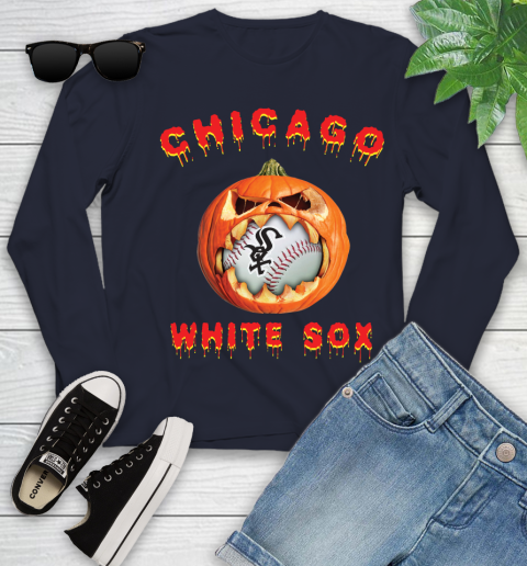 MLB Chicago White Sox Halloween Pumpkin Baseball Sports Youth Long Sleeve 3