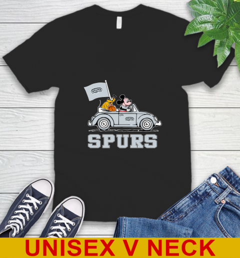 NBA Basketball San Antonio Spurs Pluto Mickey Driving Disney Shirt V-Neck T-Shirt 2
