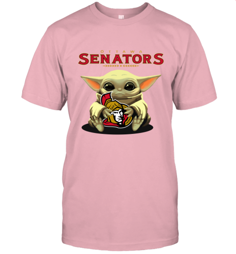 Baby Yoda Hugs The Ottawa Senators Ice Hockey Unisex Jersey Tee