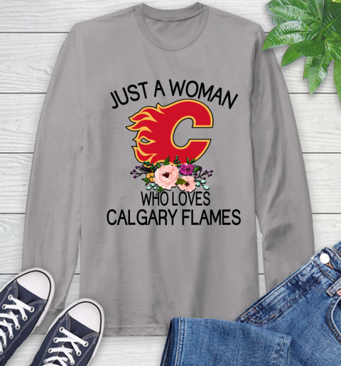 NHL Just A Woman Who Loves Calgary Flames Hockey Sports Long Sleeve T-Shirt 4