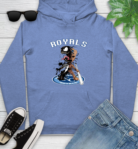 MLB Kansas City Royals Baseball Venom Groot Guardians Of The Galaxy Youth Hoodie 12