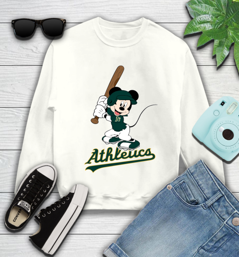 MLB Baseball Oakland Athletics Cheerful Mickey Mouse Shirt Youth Sweatshirt 2