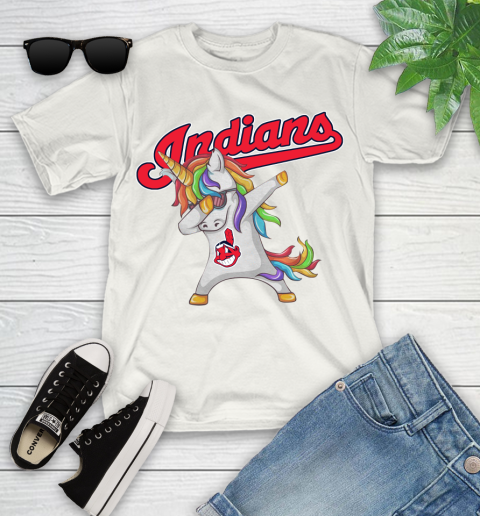 Cleveland Indians MLB Baseball Funny Unicorn Dabbing Sports Youth T-Shirt