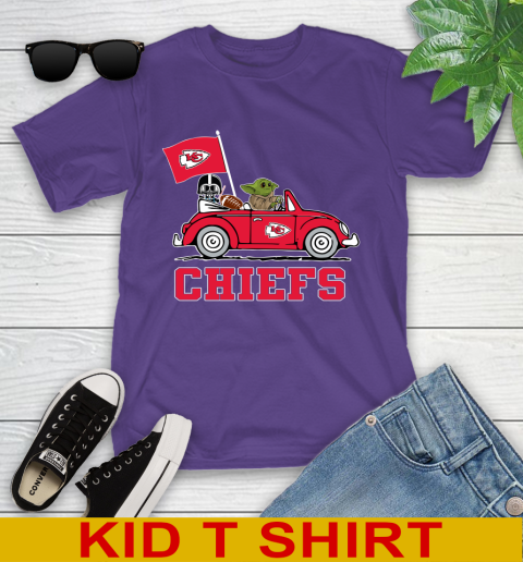 NFL Football Kansas City Chiefs Darth Vader Baby Yoda Driving Star Wars Shirt Youth T-Shirt 4