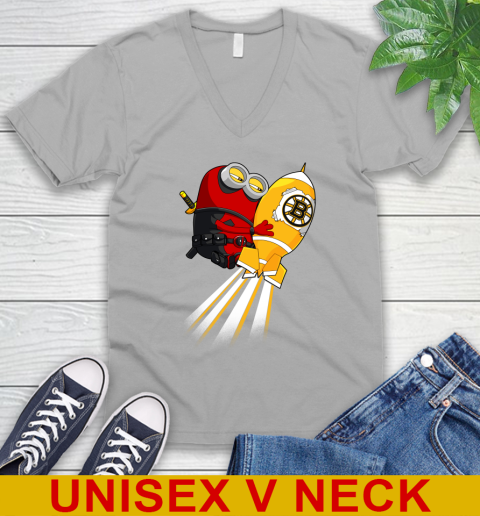 NHL Hockey Boston Bruins Deadpool Minion Marvel Shirt V-Neck T-Shirt 3