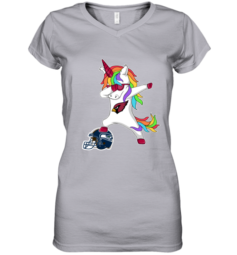 wrl1 football dabbing unicorn steps on helmet arizona cardinals women v neck t shirt 39 front sport grey