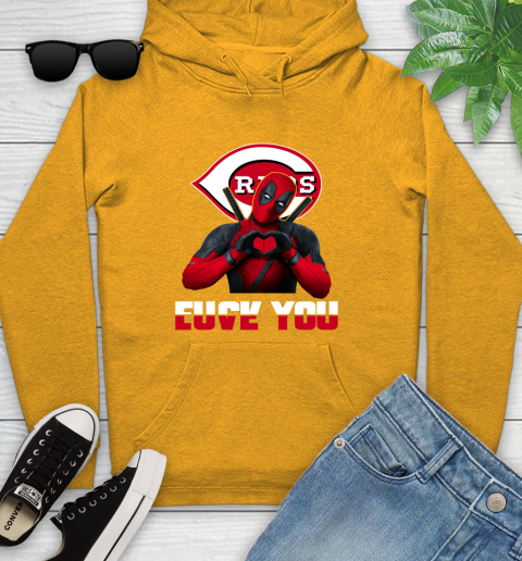 MLB Cincinnati Reds Deadpool Love You Fuck You Baseball Sports Youth Hoodie 2