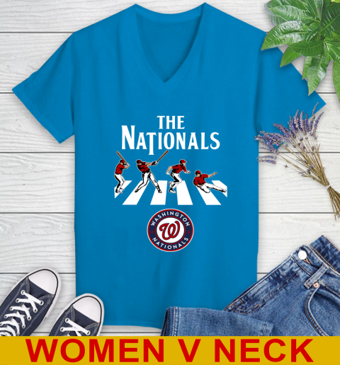 MLB Baseball Washington Nationals The Beatles Rock Band Shirt Women's V-Neck T-Shirt 7