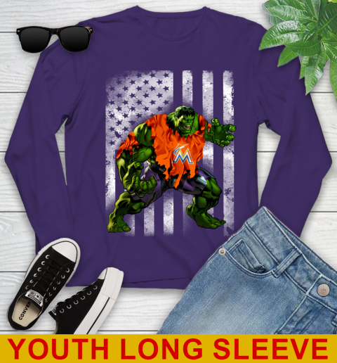 Miami Marlins Hulk Marvel Avengers MLB Baseball American Flag Youth Long Sleeve 4