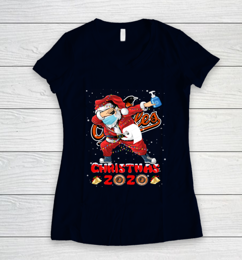 Baltimore Orioles Funny Santa Claus Dabbing Christmas 2020 MLB Women's V-Neck T-Shirt 2