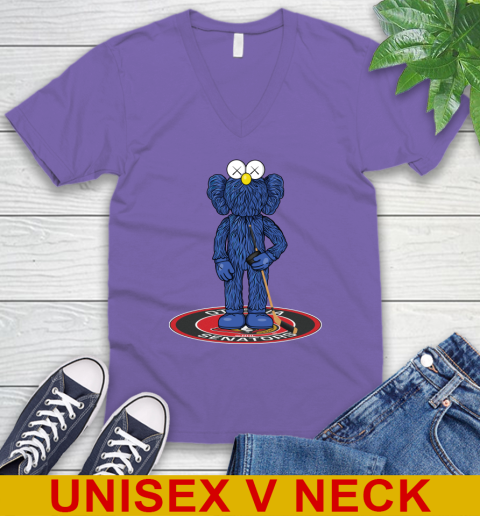 NHL Hockey Ottawa Senators Kaws Bff Blue Figure Shirt V-Neck T-Shirt 9