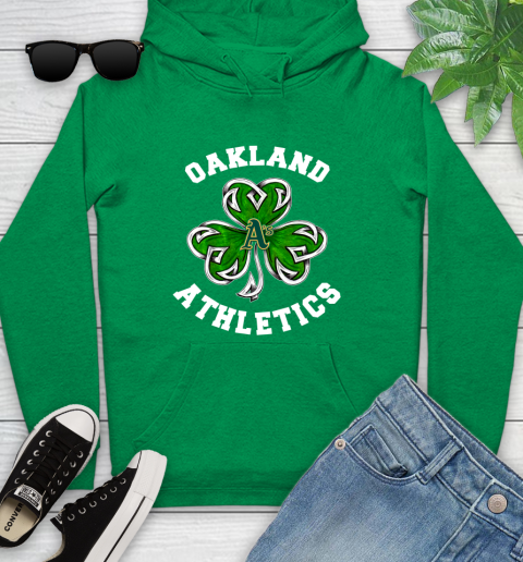 MLB Oakland Athletics Three Leaf Clover St Patrick's Day Baseball Sports Youth Hoodie 9