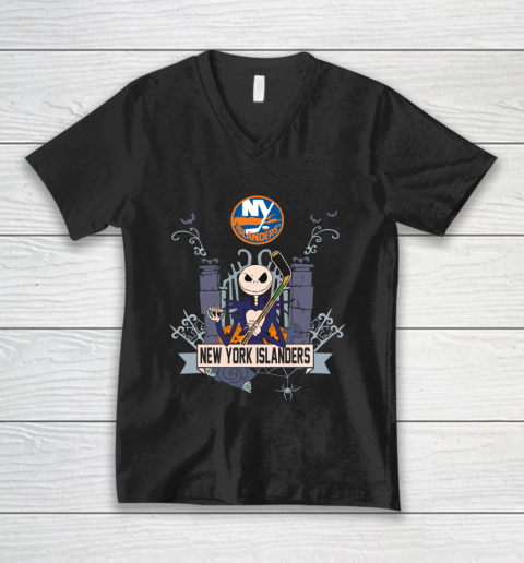 NHL New York Islanders Hockey Jack Skellington Halloween V-Neck T-Shirt
