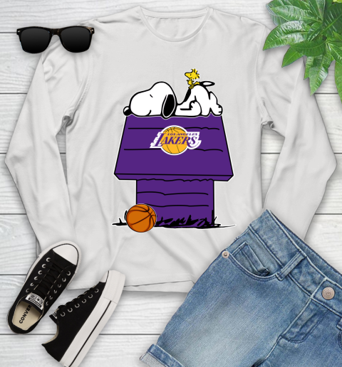 Los Angeles Lakers NBA Basketball Snoopy Woodstock The Peanuts Movie Youth Long Sleeve