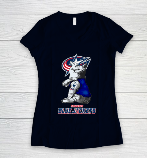 NHL My Cat Loves Columbus Blue Jackets Hockey Women's V-Neck T-Shirt 2
