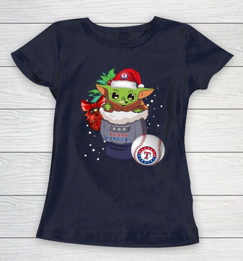 Texas Rangers Christmas Baby Yoda Star Wars Funny Happy MLB Women's T-Shirt 4