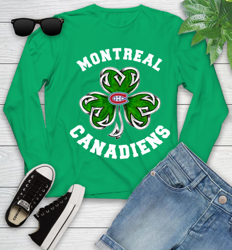 NHL Montreal Canadiens Three Leaf Clover St Patrick's Day Hockey Sports Youth Long Sleeve 7