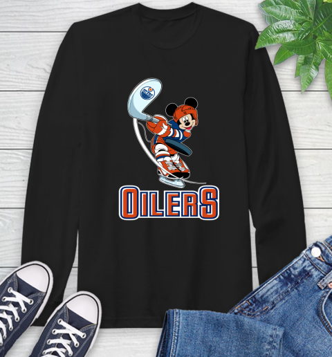 NHL Hockey Edmonton Oilers Cheerful Mickey Mouse Shirt Long Sleeve T-Shirt