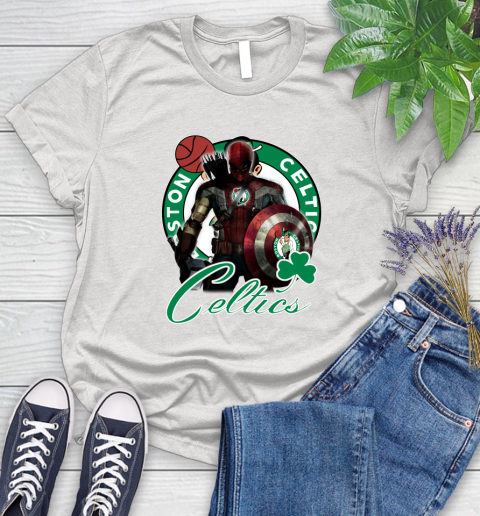 Boston Celtics NBA Basketball Captain America Thor Spider Man Hawkeye Avengers Women's T-Shirt