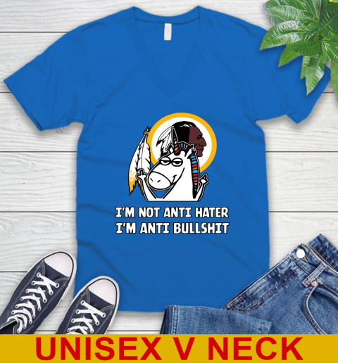 Washington Redskins NFL Football Unicorn I'm Not Anti Hater I'm Anti Bullshit V-Neck T-Shirt 6