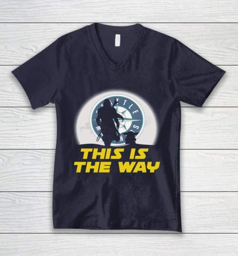 Seattle Mariners MLB Baseball Star Wars Yoda And Mandalorian This Is The Way V-Neck T-Shirt 2