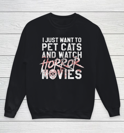 Funny Horror Movie Fan  Halloween Cat Lover Gift T Shirt.MLSXT9UECM Youth Sweatshirt