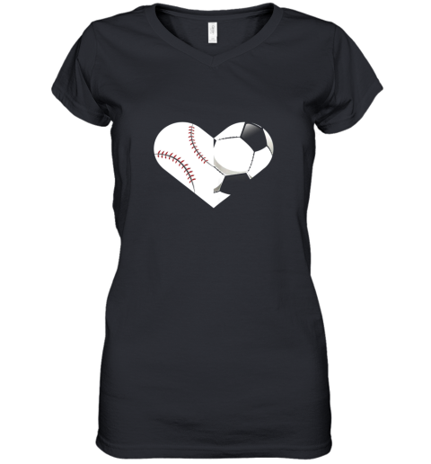Soccer Baseball Heart Sports Tee, Baseball, Soccer Women's V-Neck T-Shirt