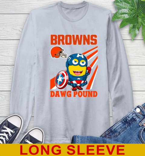NFL Football Cleveland Browns Captain America Marvel Avengers Minion Shirt Long Sleeve T-Shirt 6