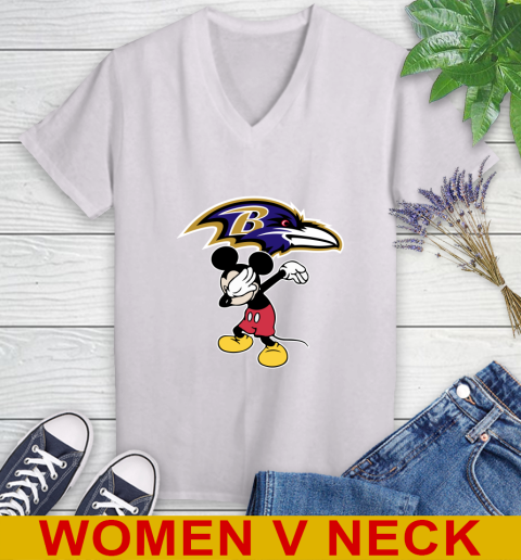 Baltimore Ravens NFL Football Dabbing Mickey Disney Sports Women's V-Neck T-Shirt