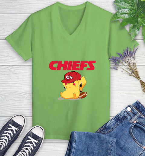 NFL Pikachu Football Sports Kansas City Chiefs Women's V-Neck T-Shirt 11