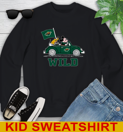 NHL Hockey Minnesota Wild Pluto Mickey Driving Disney Shirt Youth Sweatshirt 2