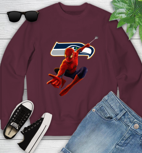 NFL Spider Man Avengers Endgame Football Seattle Seahawks Youth Sweatshirt 5