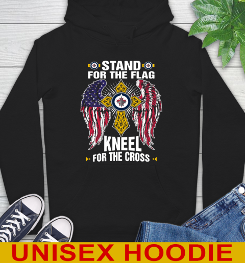 NHL Hockey Winnipeg Jets Stand For Flag Kneel For The Cross Shirt Hoodie
