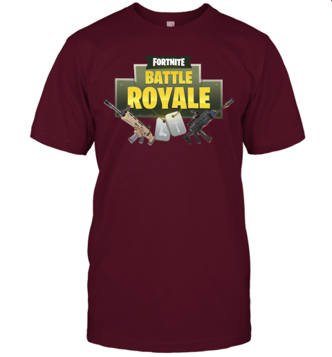 0wsk fortnite battle royale logo with assault rifle shirts jersey t shirt 60 front maroon