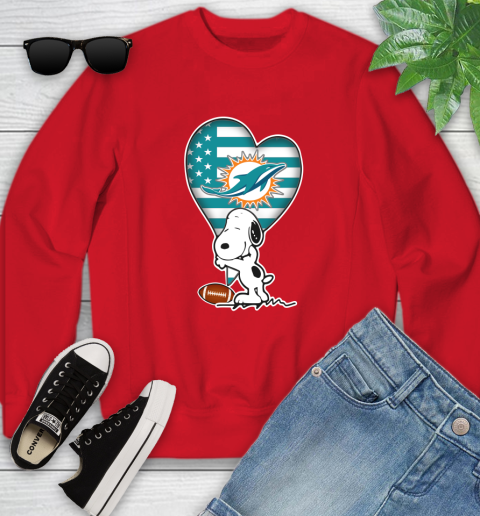 Miami Dolphins NFL Football The Peanuts Movie Adorable Snoopy Youth Sweatshirt 9
