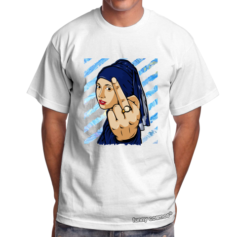 Air Jordan 11 Concord Lows Matching Sneaker Tshirt The Girl With The Pearl Earing Middle Finger Blue and White Jordan Shirt