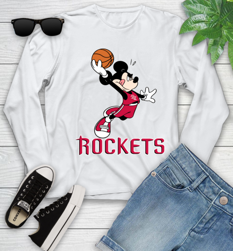 NBA Basketball Houston Rockets Cheerful Mickey Mouse Shirt Youth Long Sleeve 2