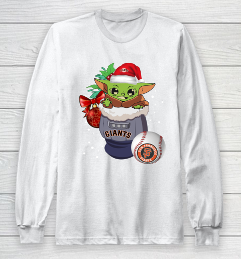 San Francisco Giants Christmas Baby Yoda Star Wars Funny Happy MLB Long Sleeve T-Shirt 2