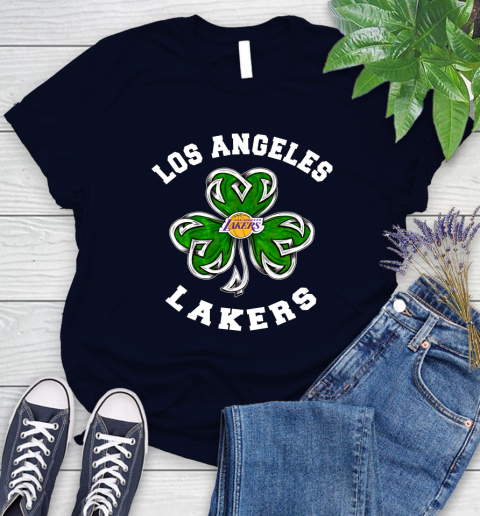 NBA Los Angeles Lakers Three Leaf Clover St Patrick's Day Basketball Sports Women's T-Shirt 2