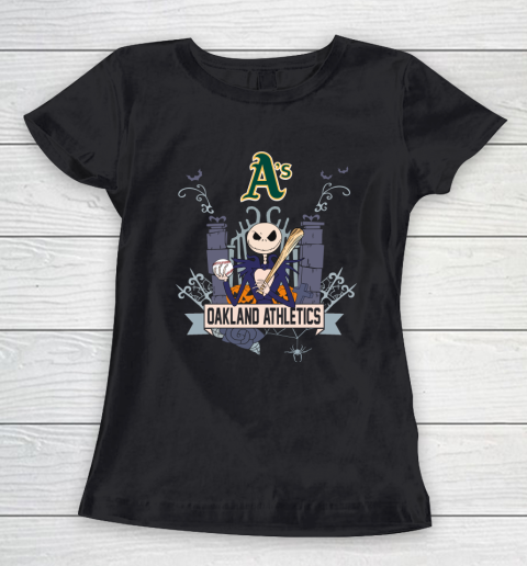 MLB Oakland Athletics Baseball Jack Skellington Halloween Women's T-Shirt