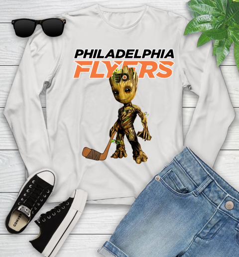 Philadelphia Flyers NHL Hockey Groot Marvel Guardians Of The Galaxy Youth Long Sleeve
