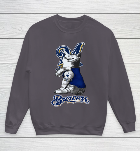 MLB Baseball My Cat Loves Milwaukee Brewers Youth Sweatshirt 5