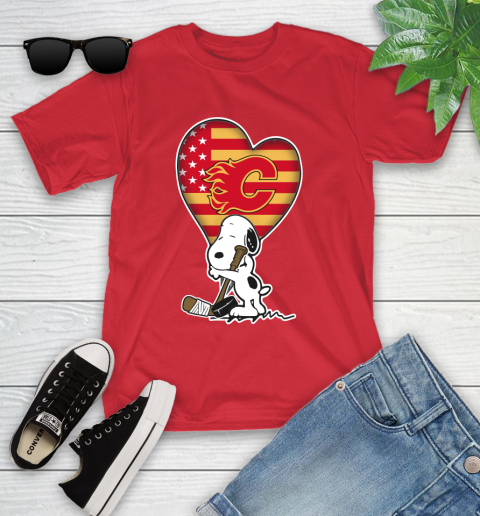 Calgary Flames NHL Hockey The Peanuts Movie Adorable Snoopy Youth T-Shirt 10