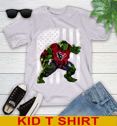 Houston Texans Hulk Marvel Avengers NFL Football American Flag Youth T-Shirt 4