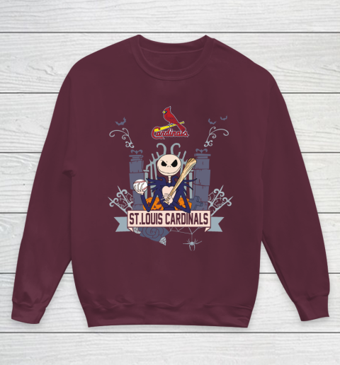 MLB St.Louis Cardinals Baseball Jack Skellington Halloween Youth Sweatshirt 4
