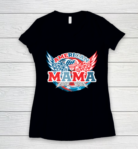 4th Of July American Mama, Fourth Of July Women's V-Neck T-Shirt