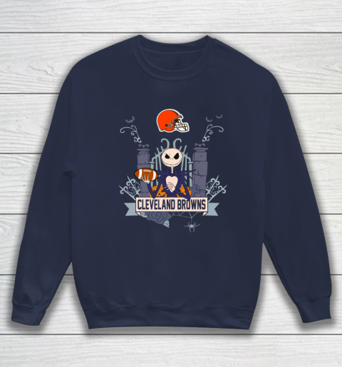 NFL Cleveland Browns Football Jack Skellington Halloween Sweatshirt 2