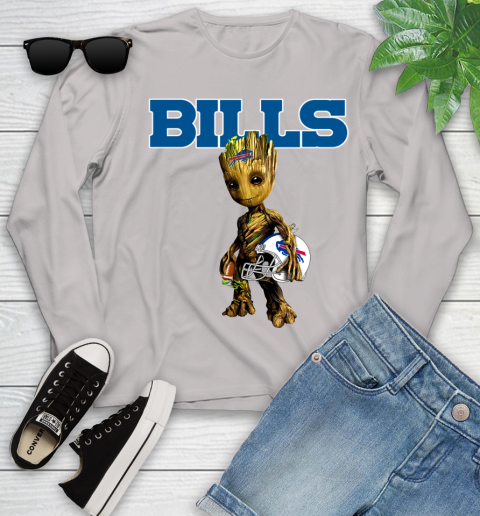 Buffalo Bills NFL Football Groot Marvel Guardians Of The Galaxy Youth Long Sleeve 12