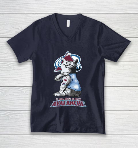 NHL My Cat Loves Colorado Avalanche Hockey V-Neck T-Shirt 2