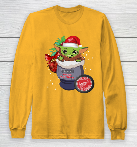 Detroit Red Wings Christmas Baby Yoda Star Wars Funny Happy NHL Long Sleeve T-Shirt 3